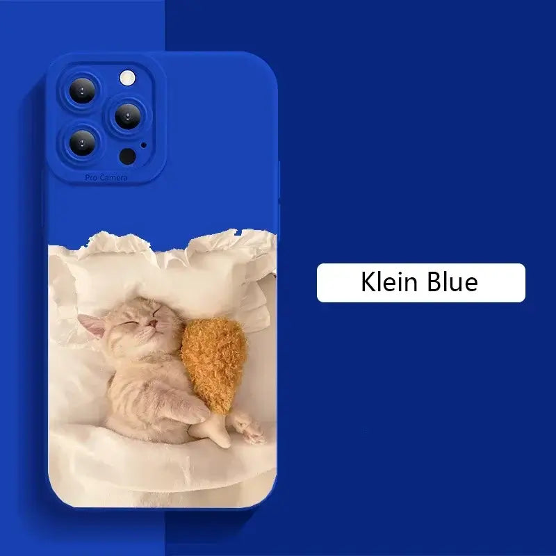 Funda de teléfono de silicona con dibujo de gato y perro para Samsung Galaxy A14 A34 A54 A13 A23 A33 A52 S23 Ultra S22 Plus S21 S20 FE en color Klein Blue.