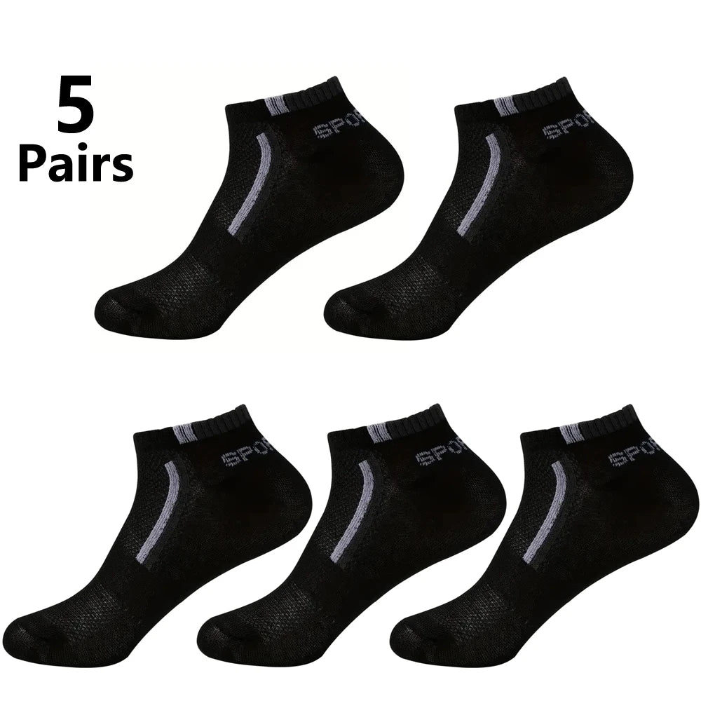Calcetines náuticos antideslizantes para hombre, 5 pares de calcetines tobilleros con estampado de bloques para negocios y deportes, transpirables, resistentes al sudor, antiolor, cómodos