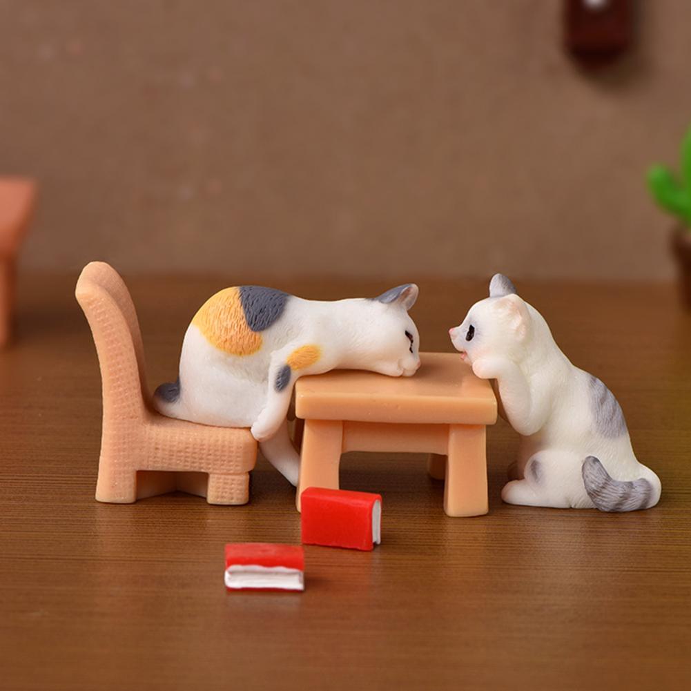 Mini adorno de gato Kawaii, estatua de gatito de jardín, regalo para niños, miniaturas, familia de gatos, figuritas decorativas, artesanías de gatos bonitos