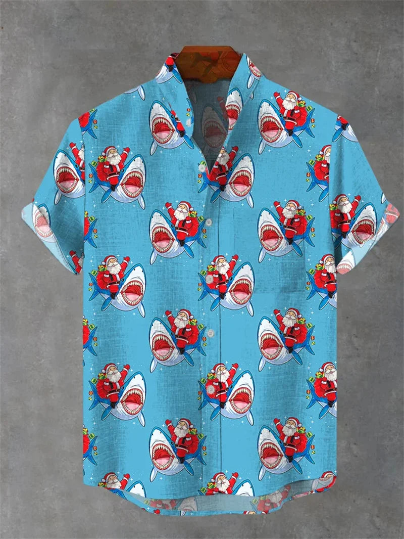 2025 nueva camisa para hombre con estampado 3D de gato pantalón corto informal de manga, camisa con botones de solapa de moda hecha de lino