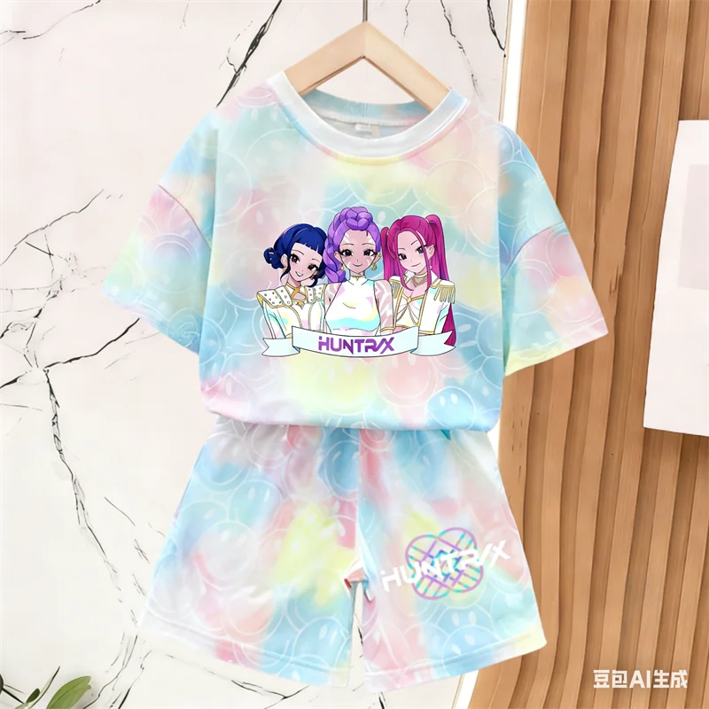 Nuevo Conjunto de Camiseta y Pantalones para Niñas, Ropa de Verano, Conjunto de Manga Corta con Estampado de Cara Sonriente, Conjunto de Camiseta y Pantalones Cortos para Niños