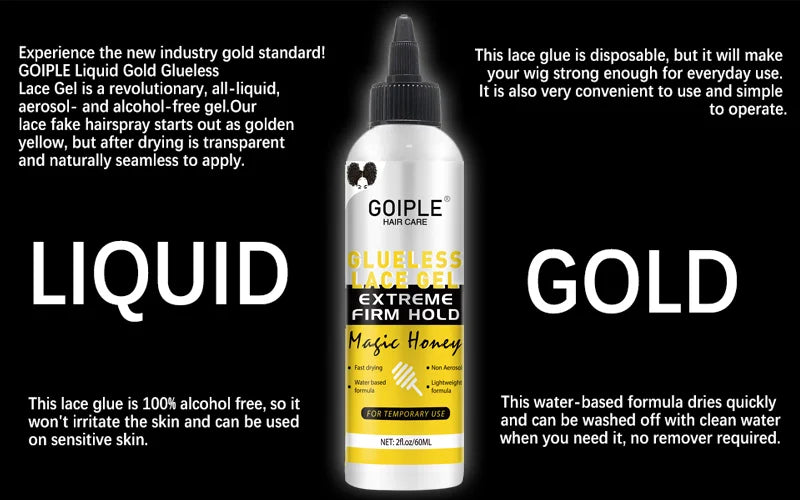 GOIPLE Gel Adhesivo para Encaje sin Pegamento, Lavable, 2 fl.oz, Fijación Extrema, Fórmula Ligera a Base de Agua, Adhesivo No Aerosol para Uso Temporal