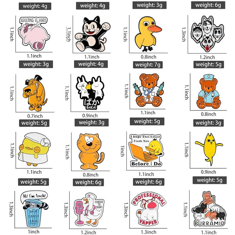 Broches de Esmalte de Dibujos Animados de Comedia, Lindos Broches de Anime de Perro, Gato, Pato, Doctor, Oso, para Ropa, Solapa, Joyería, Regalos para Amigos