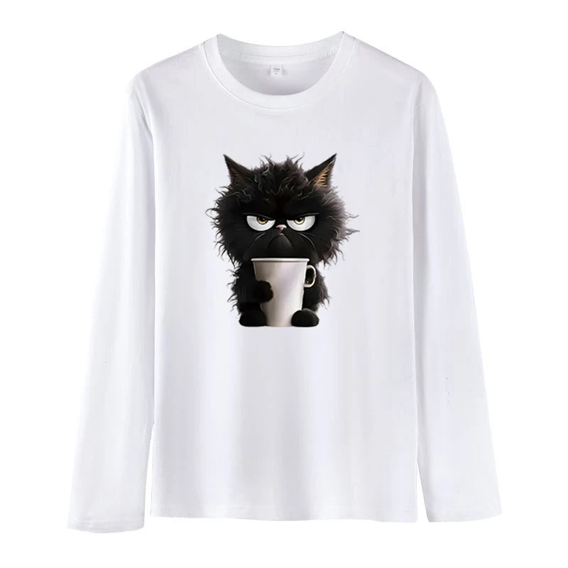 Camiseta con estampado blanco de gato divertido de gran tamaño para mujer, pantalón corto informal de manga corta con cuello redondo, ropa de verano para mujer con animales