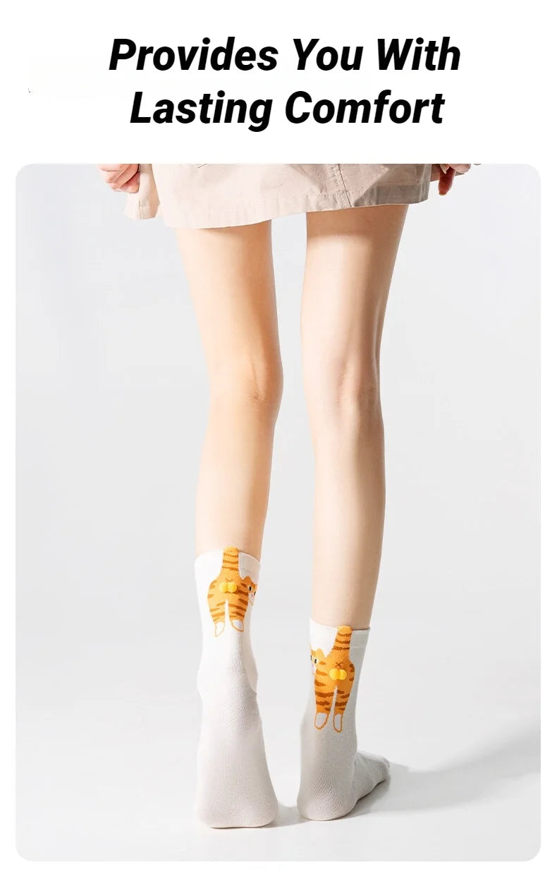 Calcetines Divertidos con Diseño de Gato, Negros/Blancos, Transpirables, Suaves, para Mujer, Novedad, Regalo Kawaii