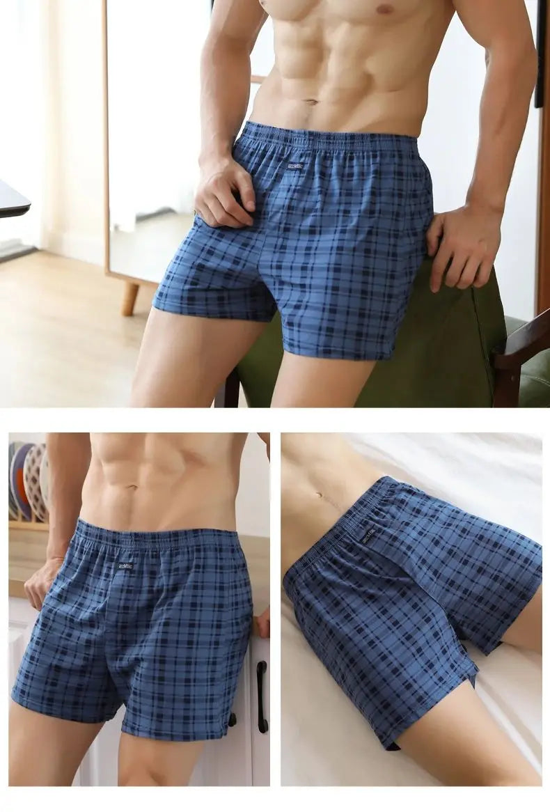 Pantalones Aro de talla grande M-3XL para hombre, ropa interior de celosía de algodón, pantalones cortos holgados de cintura alta para verano, pantalones cortos finos y transpirables para el hogar, calzoncillos con bolsa