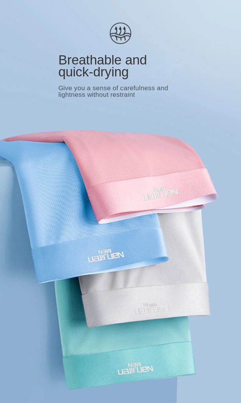 4 Uds Boxer Shorts ropa interior de seda de hielo para hombre calzoncillos masculinos transpirables bragas finas sexis lencería convexa en U lotes al por mayor L-6XL