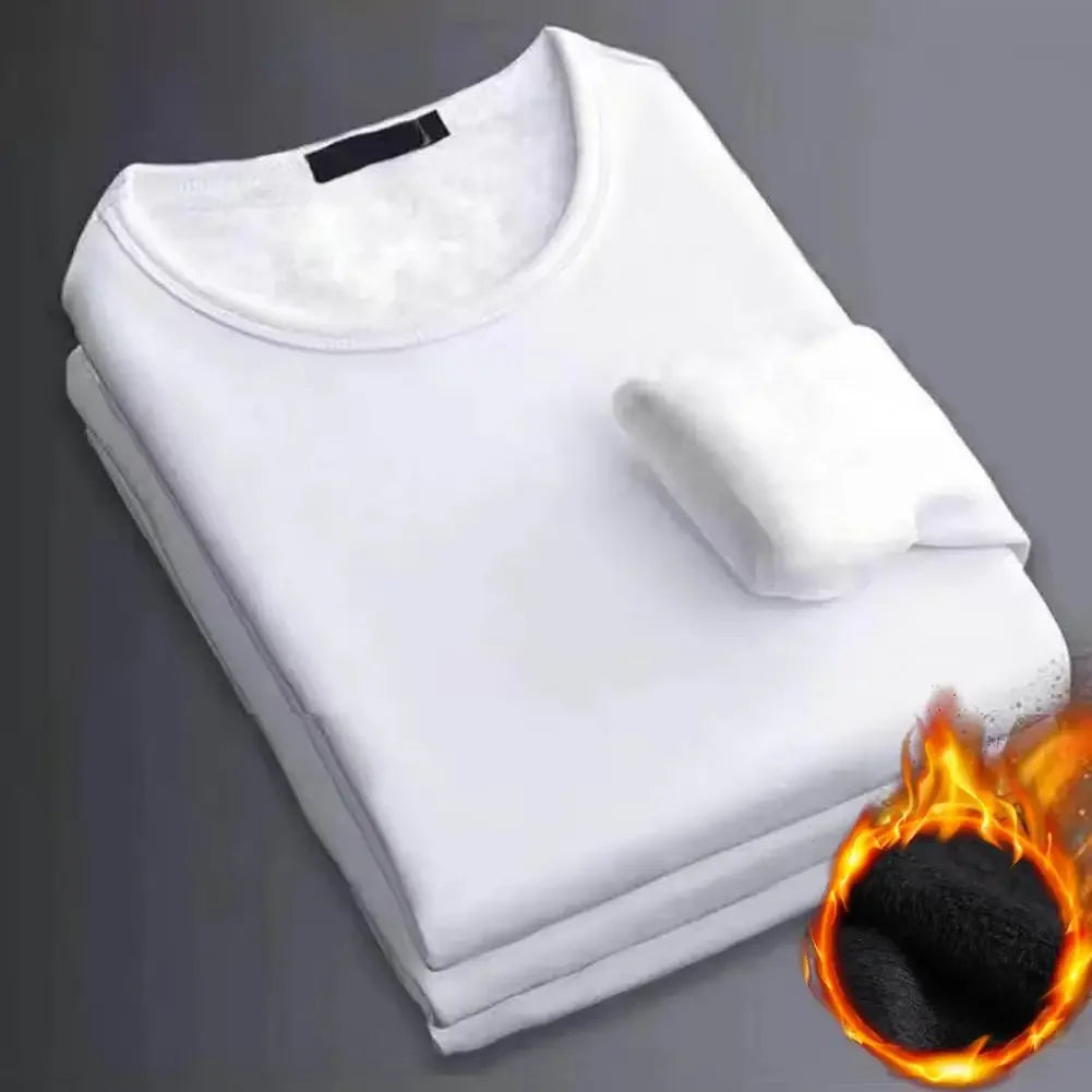Camisetas cálidas de terciopelo grueso para hombre, ropa interior térmica de manga larga para hombre, camiseta de moda con cuello redondo para invierno