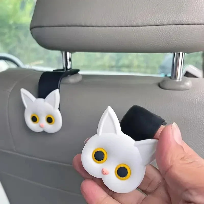 Lindo gancho para reposacabezas de asiento de coche con diseño de gato de dibujos animados en 3D, organizador Universal de almacenamiento de vehículos para bolsos, carteras y chaquetas, lindo Ca