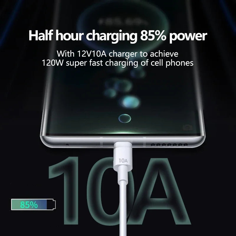 Cable Android 120W 10A USB a tipo C Cable de carga súper rápido para Huawei P40 Honor Cable de datos para Xiaomi Redmi 0,3/1M/1,5 M/2M