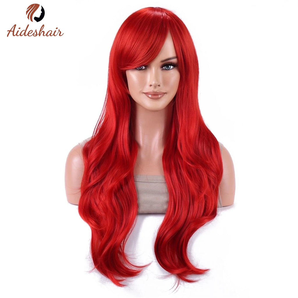 Peluca sintética Aideshair, pelucas de moda de 28 "y 70cm de largo, pelo rizado ondulado, peluca resistente al calor, peluca de Cosplay para mujeres con gorro de peluca gratis