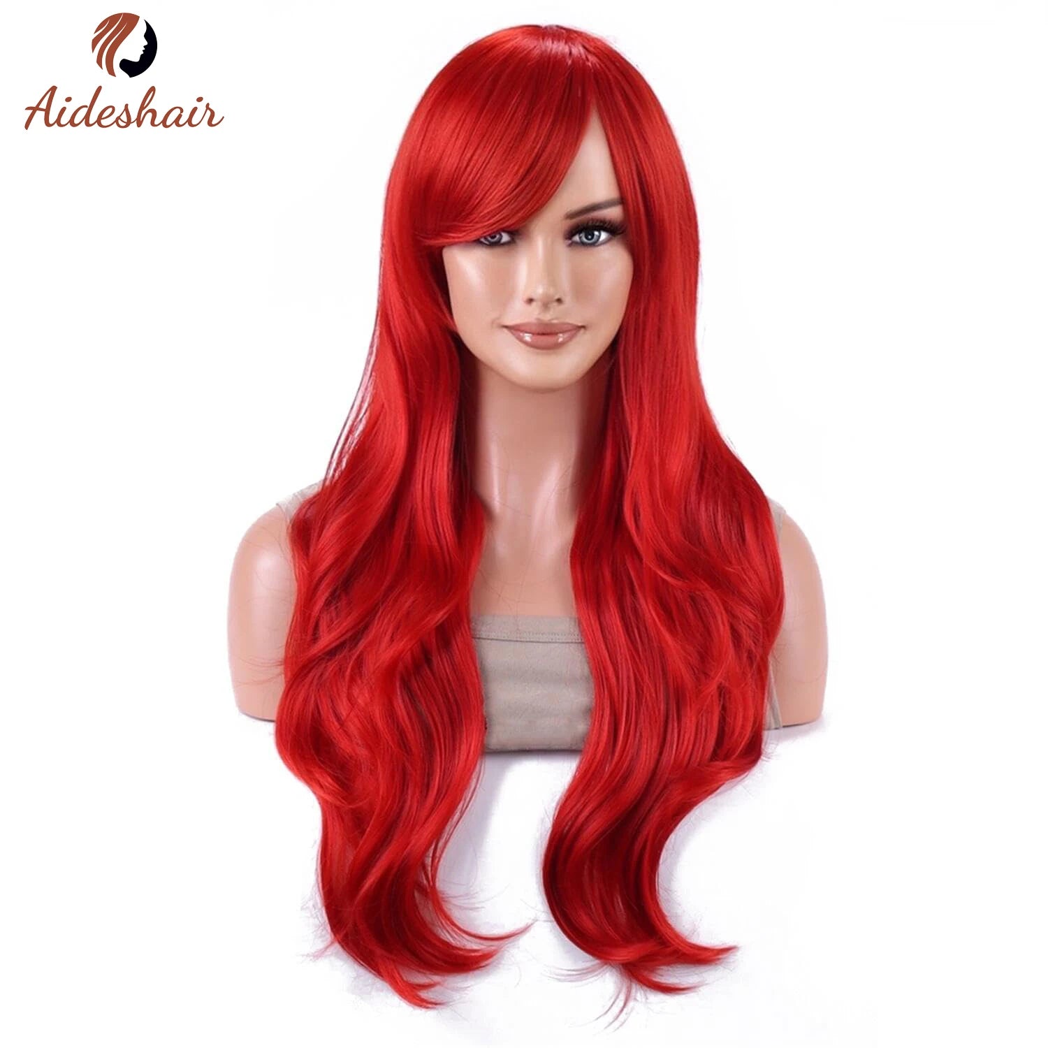 Peluca sintética Aideshair, pelucas de moda de 28 "y 70cm de largo, pelo rizado ondulado, peluca resistente al calor, peluca de Cosplay para mujeres con gorro de peluca gratis