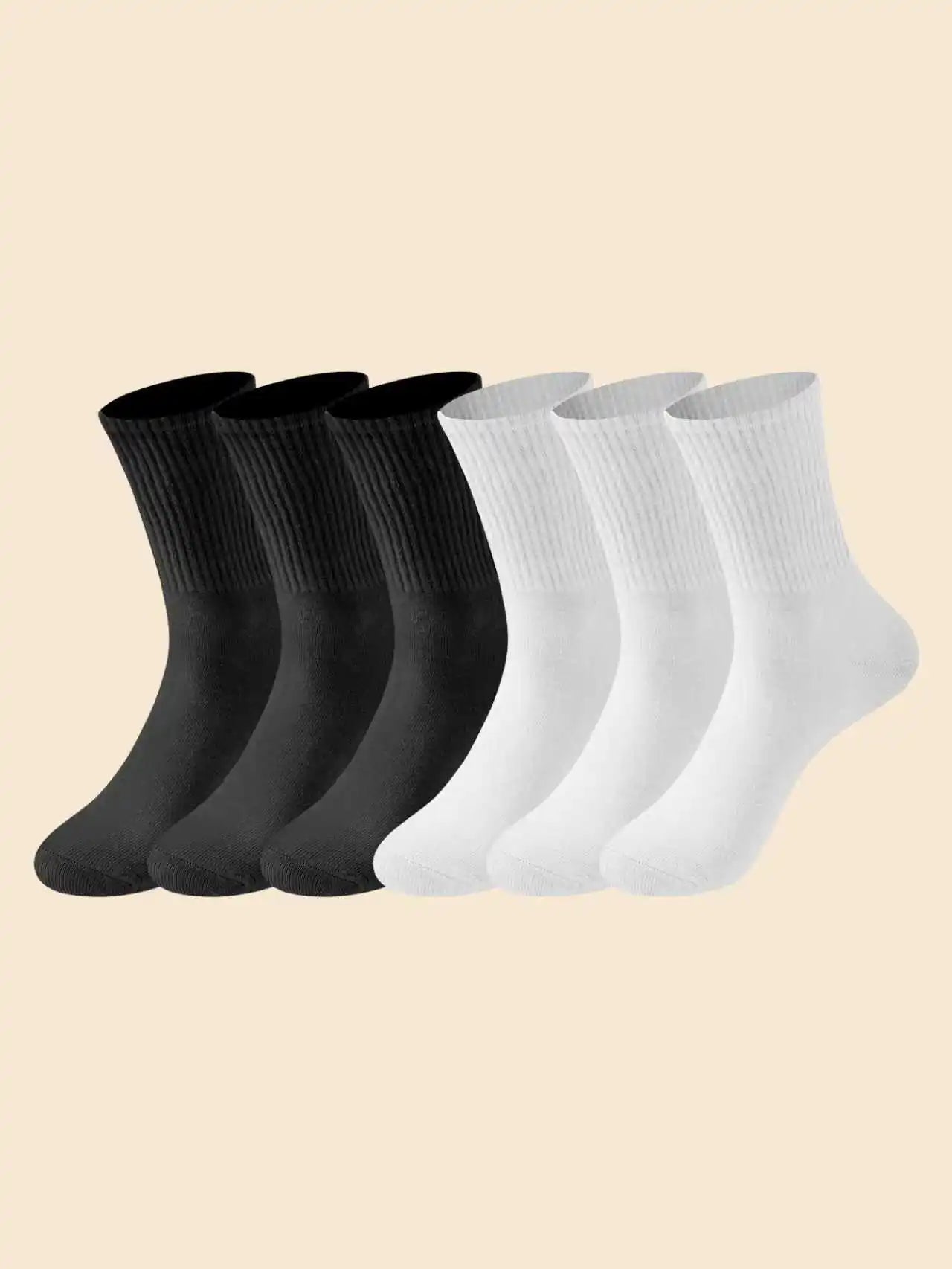 6/10 pares de calcetines para hombre, calcetines sencillos informales a rayas blancas y negras para primavera y otoño, calcetines transpirables de tubo medio, calcetines de cuello redondo de alta calidad