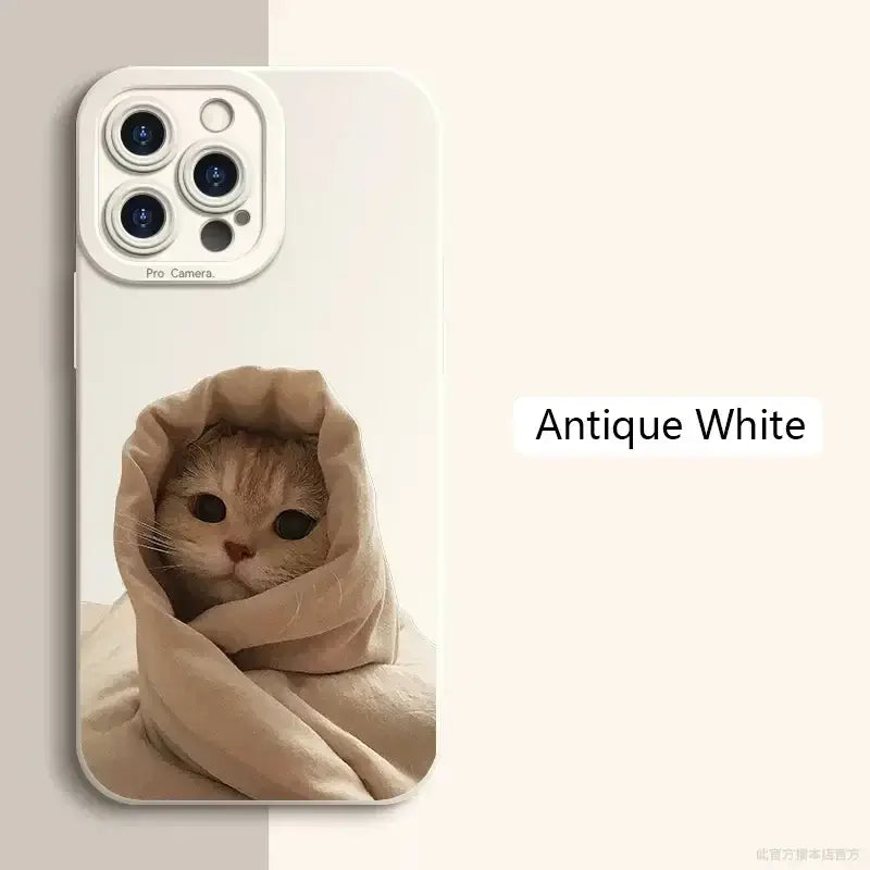 Funda de teléfono de silicona con dibujo de gato y perro para Samsung Galaxy A14 A34 A54 A13 A23 A33 A52 S23 Ultra S22 Plus S21 S20 FE en color blanco antiguo.