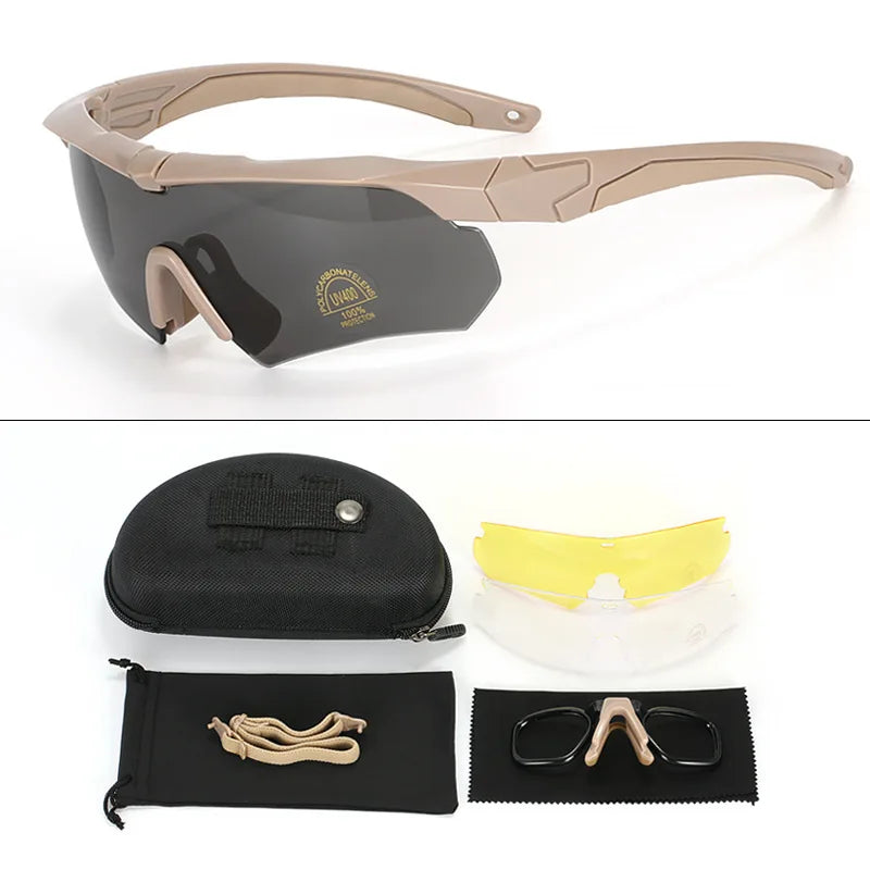Gafas tácticas CS Airsoft gafas de tiro a prueba de viento HD 3 lentes Motocross motocicleta montañismo gafas seguras