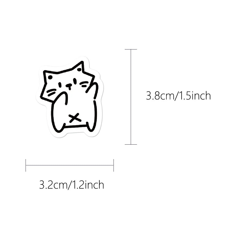 Adhesivo de gato kawaii de 3.8cm x 3.2cm, parte de los stickers de gatos kawaii para personalizar dispositivos.
