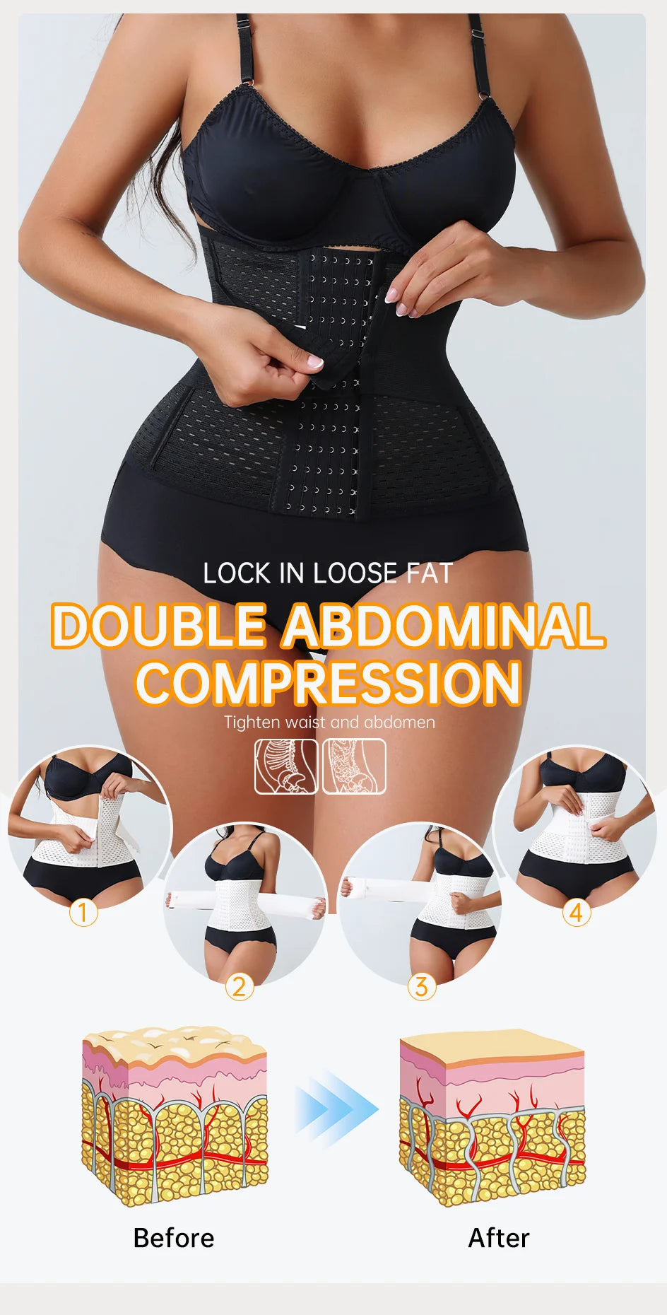 Nuevo Faja Reductora Ajustable para Mujer con Doble Cinturón de Neopreno y Cremallera, Corsé de Entrenamiento para Control Abdominal y Soporte Lumbar