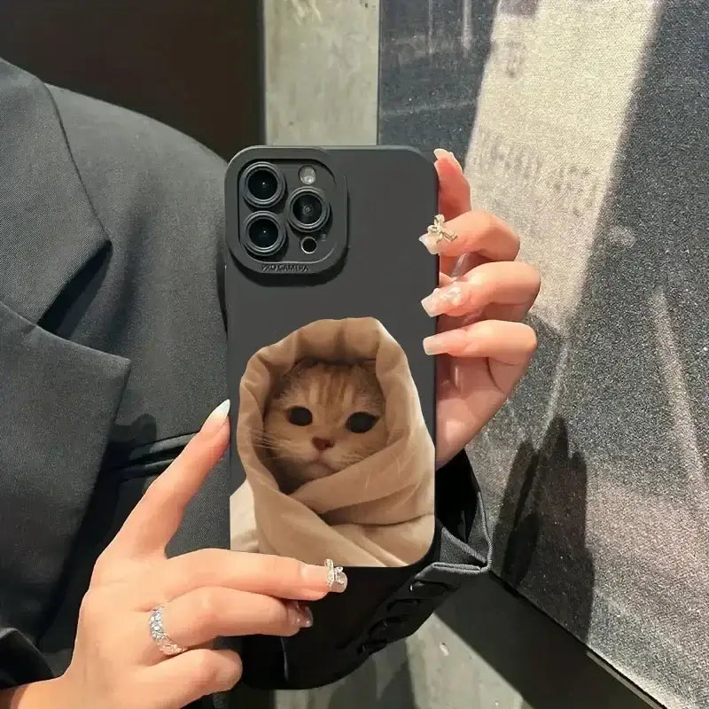 Funda de teléfono gato perro Samsung Galaxy con diseño de gato envuelto en manta.