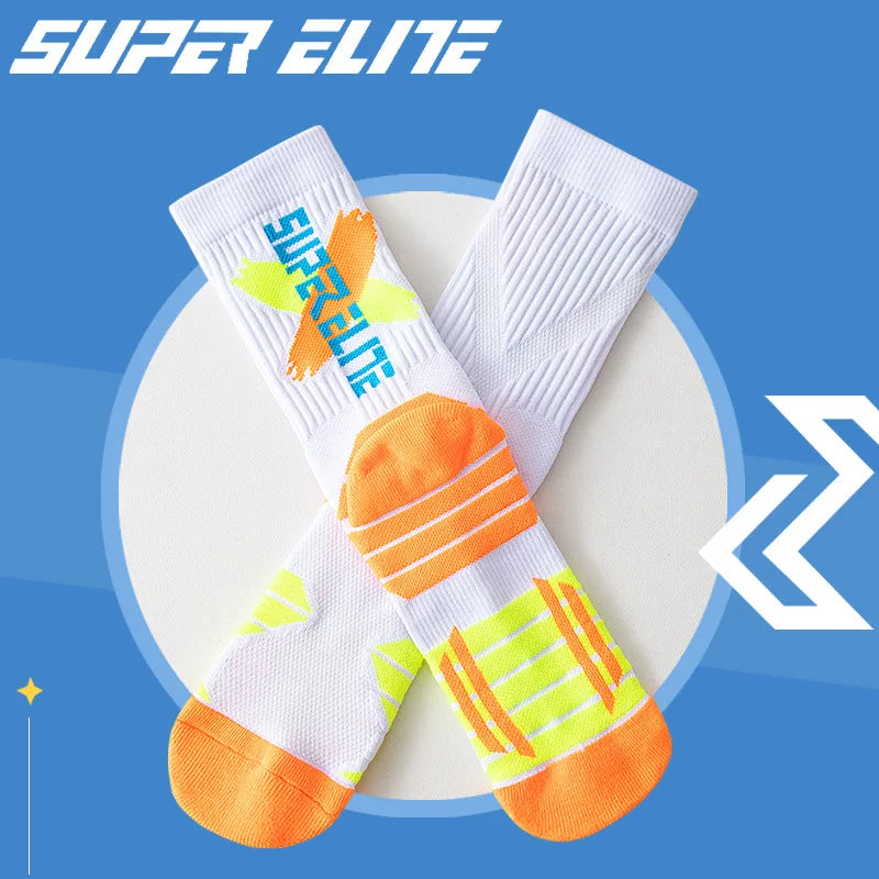 Calcetines deportivos profesionales para hombre, medias de tubo alto, con fondo grueso, absorbente de golpes, contraste de Color, Elite, 1 par