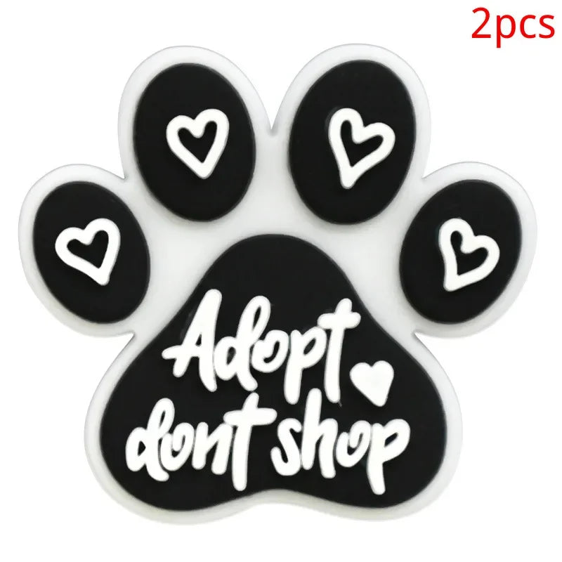 Bonita huella de pata de perro de dibujos animados, 2 uds., hebillas de PVC para zapatos, dijes, accesorios, decoraciones para zuecos, pulseras de zapatillas, regalo de fiesta DIY para niños