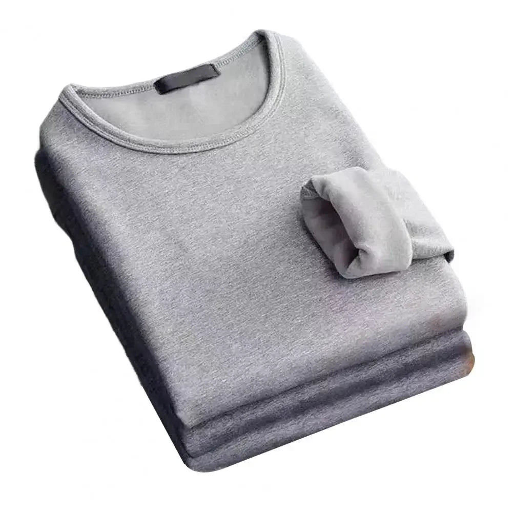 Camiseta térmica de manga larga para hombre, camisa de fondo de lana, camisa de cuello redondo, camiseta acolchada de terciopelo a la moda, invierno
