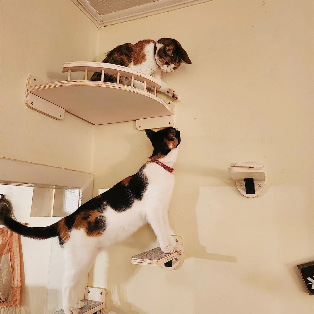 Hamaca esquinera con escalones para gatos, mueble montado en la pared, estante de escalada para gatos de interior, cama colgante de madera, 3/4 piezas