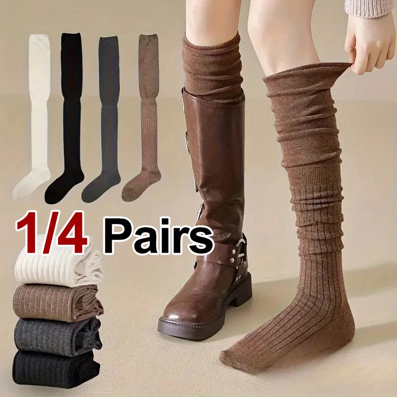 1/4 pares de calcetines hasta la rodilla de Color sólido para mujer, calcetines de Botas Largas informales de alta elasticidad, transpirables, cómodos, adecuados para todas las estaciones
