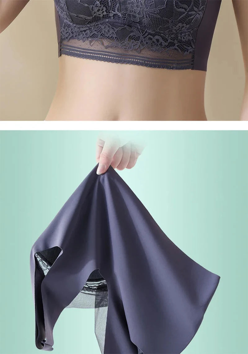 L-6L sujetador grande para mujer, Push Up de seda helada, Bralette superior sin costuras, sujetadores de encaje inalámbricos para verano, Top de talla grande, lencería, ropa interior 15019