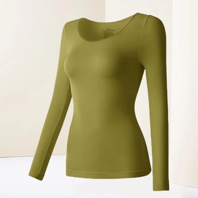 Ropa interior térmica para mujer, camisa de fondo para otoño e invierno, camiseta de manga larga, Top térmico fino, L-XL de piel térmica para mujer