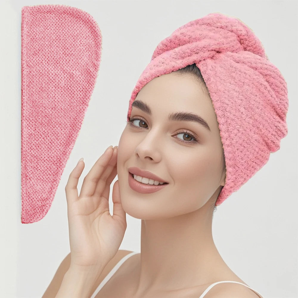 Toalla para el cabello de color sólido Gorro para el cabello seco texturizado 9,8 "X 25,5" toalla absorbente para el cabello para mujeres con botones
