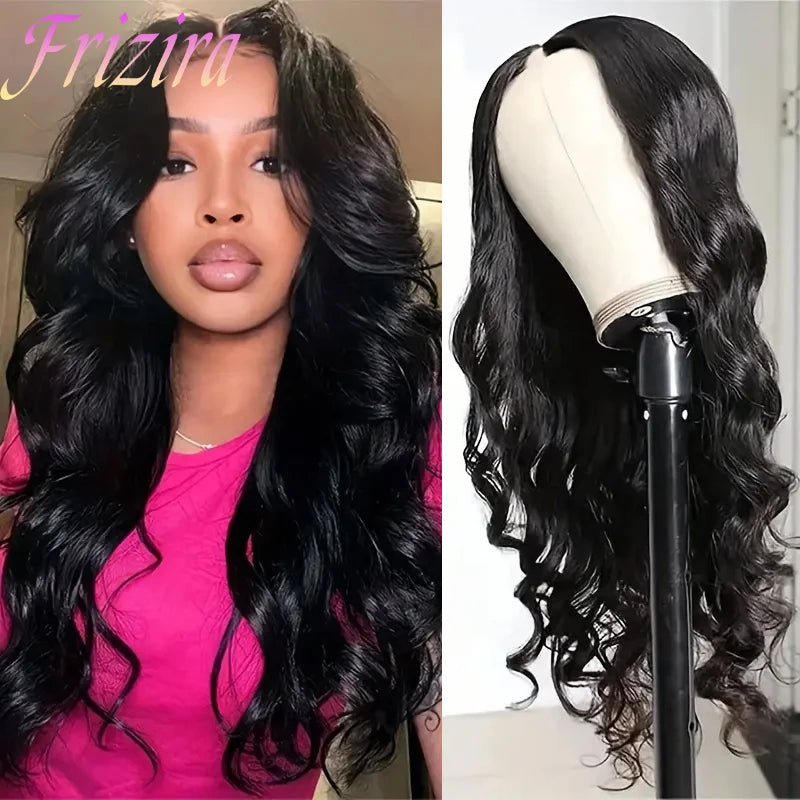 Pelucas con parte en V para mujeres negras, cabello humano con 250% de densidad, Clip para cabeza completa en media peluca sin dejar fuera, peluca ondulada para mujeres negras