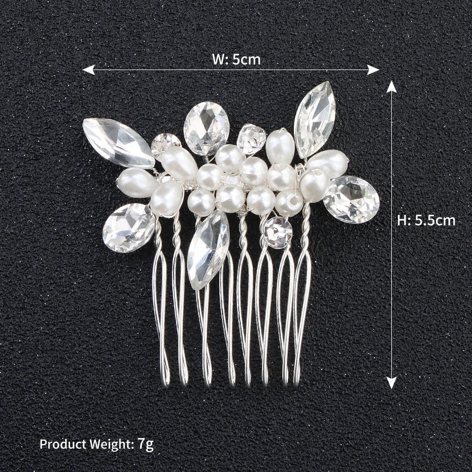 Nuevo peine de aleación de plata hecho a mano con perlas y diamantes de imitación, tocado de Metal a la moda, accesorio de joyería para el cabello elegante para mujer