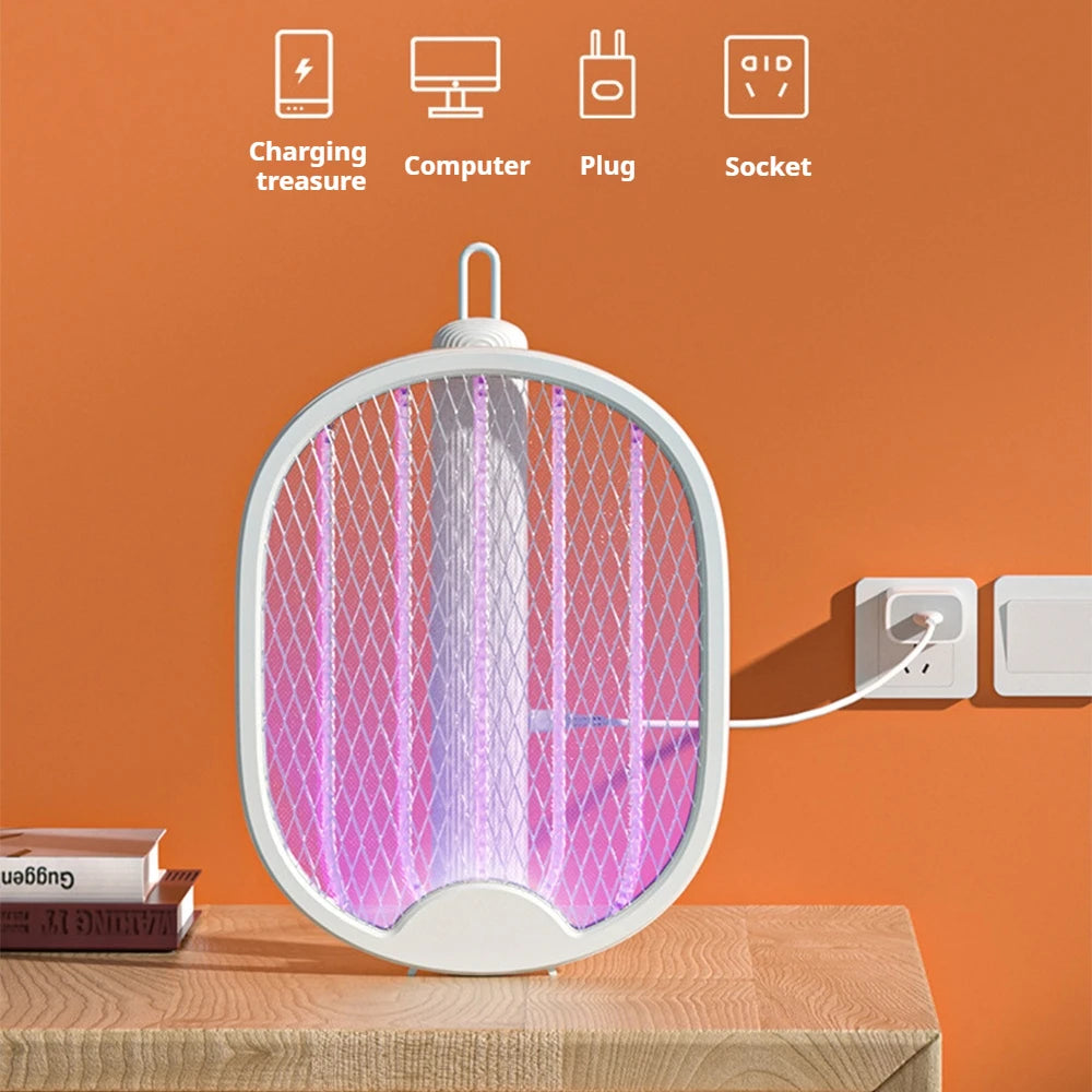 Matamosquitos eléctrico plegable de 3000V, trampa para moscas recargable por USB, matamoscas, raqueta, mata insectos con luz UV, Exterminador de insectos