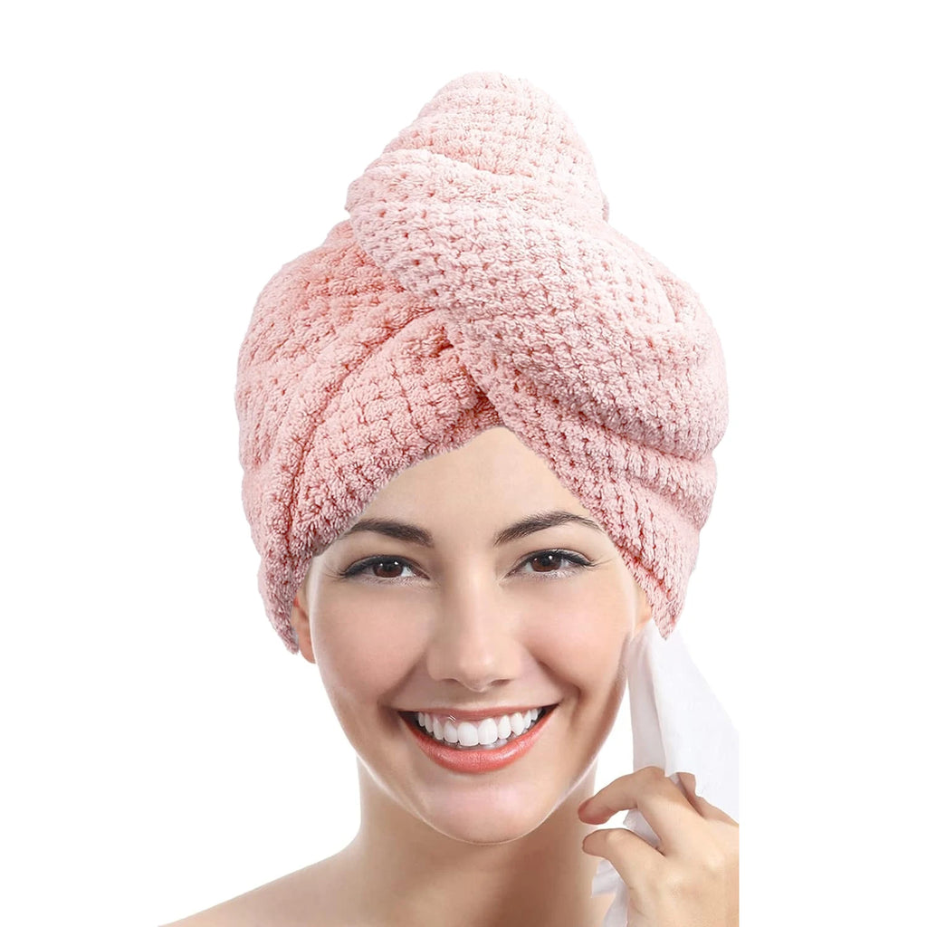 Toalla para el cabello de color sólido Gorro para el cabello seco texturizado 9,8 "X 25,5" toalla absorbente para el cabello para mujeres con botones
