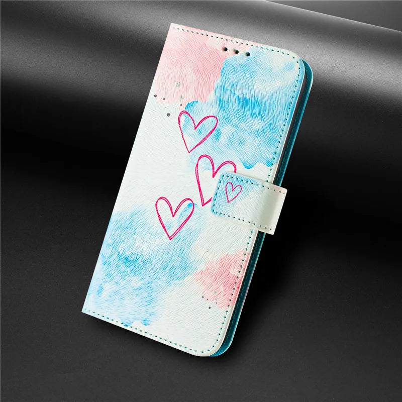 13 Funda de teléfono de cuero para iPhone 13 12 Mini 11 Pro 13Pro 12Pro Max 11Pro Coque Flip Cover Wallet fundas pintadas magnéticas gato oso