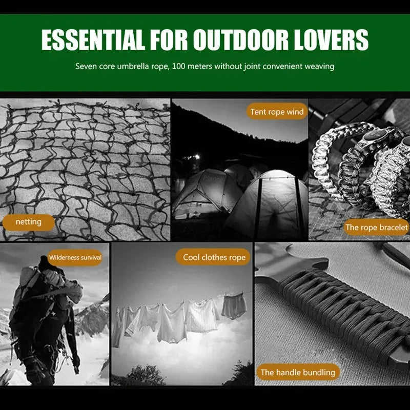 Cuerda Paracord de 7 núcleos 550, 5 15 30 M de diámetro, cordón de 4mm para acampar al aire libre, cordón de supervivencia, paracaídas, accesorios para tienda de senderismo