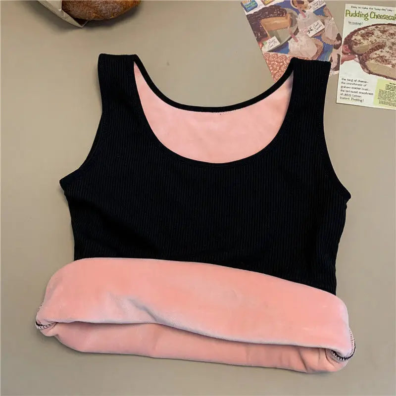 Ropa interior térmica de invierno para mujer, Top sin costuras, camisa de terciopelo, chaleco sin mangas, camiseta interior cálida para mujer, lencería Sexy de Color sólido