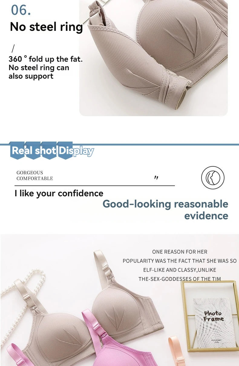 Nuevo sujetador de talla grande con hebilla frontal para mujer, Push up Sexy, copa fina ajustable, transpirable, cómoda, ropa interior para mamá de mediana edad