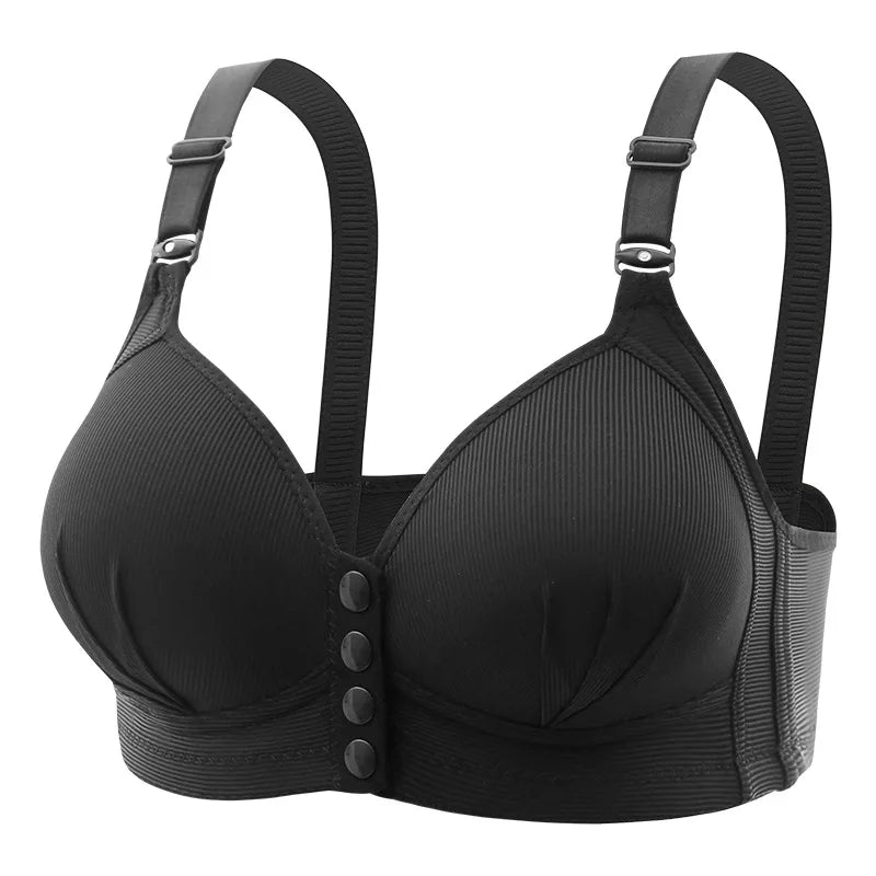 Nuevo sujetador de talla grande con hebilla frontal para mujer, Push up Sexy, copa fina ajustable, transpirable, cómoda, ropa interior para mamá de mediana edad