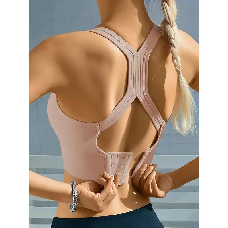 Sujetador deportivo sin costuras, cómodo y transpirable, push up, para yoga@W4