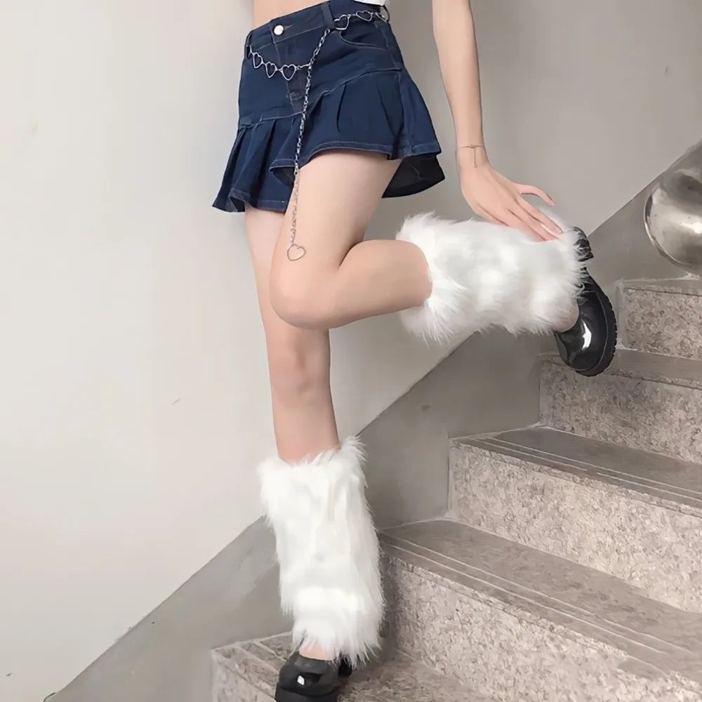 Calentadores de Piernas de Piel Sintética, 40 cm, Estilo Japonés, Lolita, Cubrebotas, Kawaii, Y2K, Calentadores de Rodilla para Otoño/Invierno