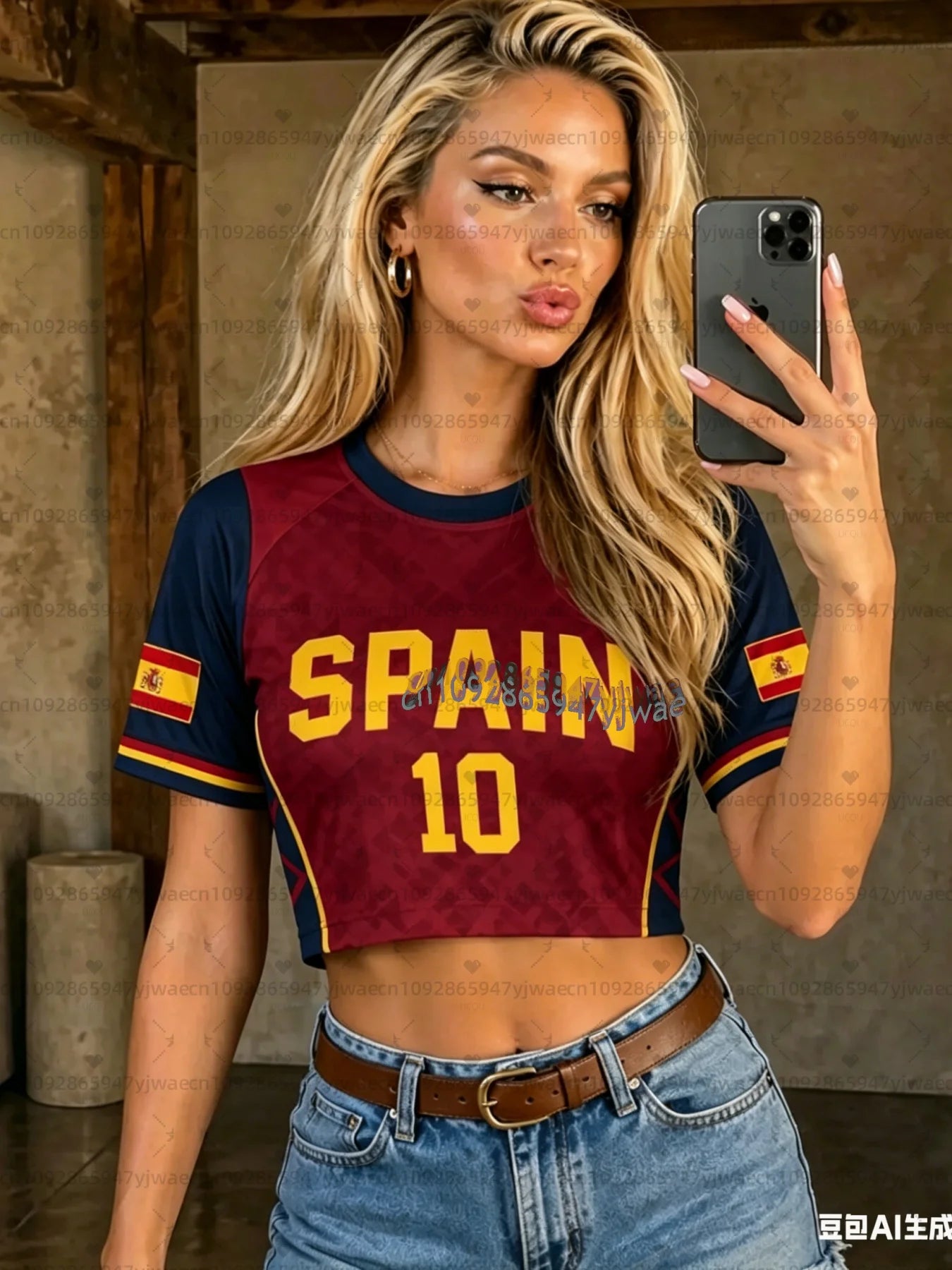 Camiseta de Manga Corta con Cuello Redondo para Hombre y Mujer, Estilo Y2K, Sexy, para Animadores, España N.º 10, Fútbol, Hip Hop, 2026