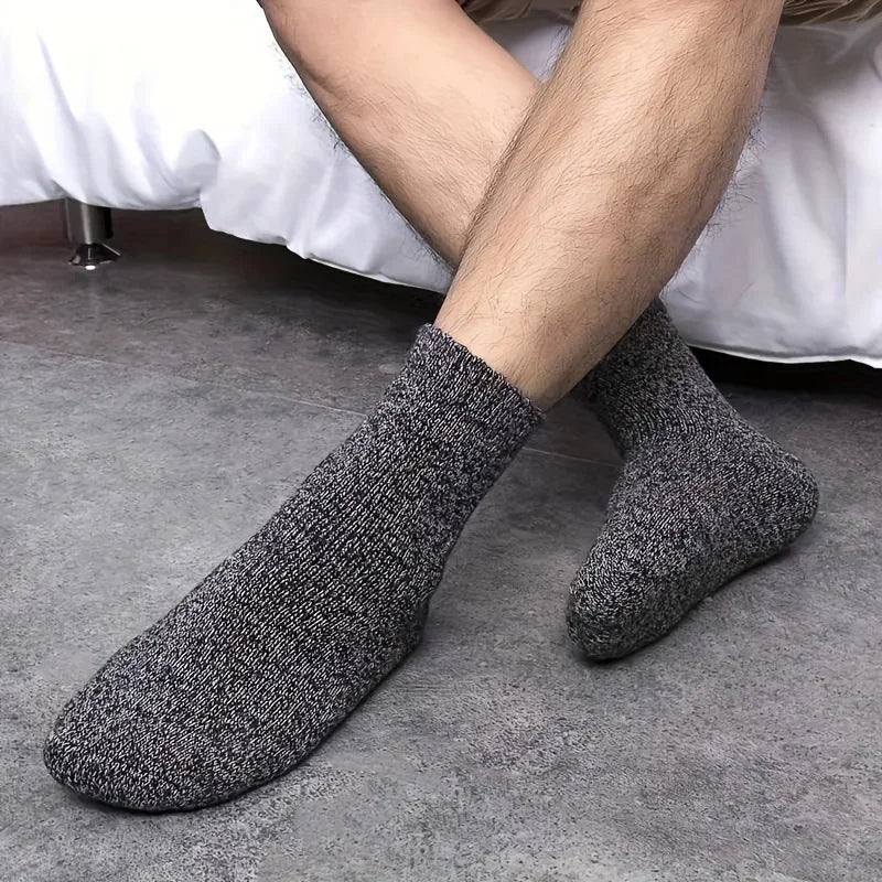 3/5 pares de calcetines cálidos para hombre, calcetines gruesos de media pantorrilla, calcetines antifrío para botas de nieve, calcetines elásticos de color sólido