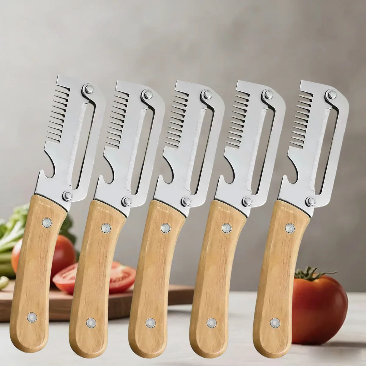 Pelador de Cocina de Acero Inoxidable con Mango de Madera para Pelar y Rebanar Frutas y Verduras, Utensilio de Cocina