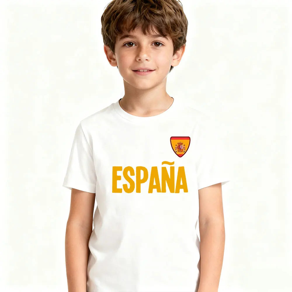 Camiseta ESPANA, ropa informal para la vida diaria de los niños españoles, cuello redondo, camiseta de algodón con estampado del emblema nacional