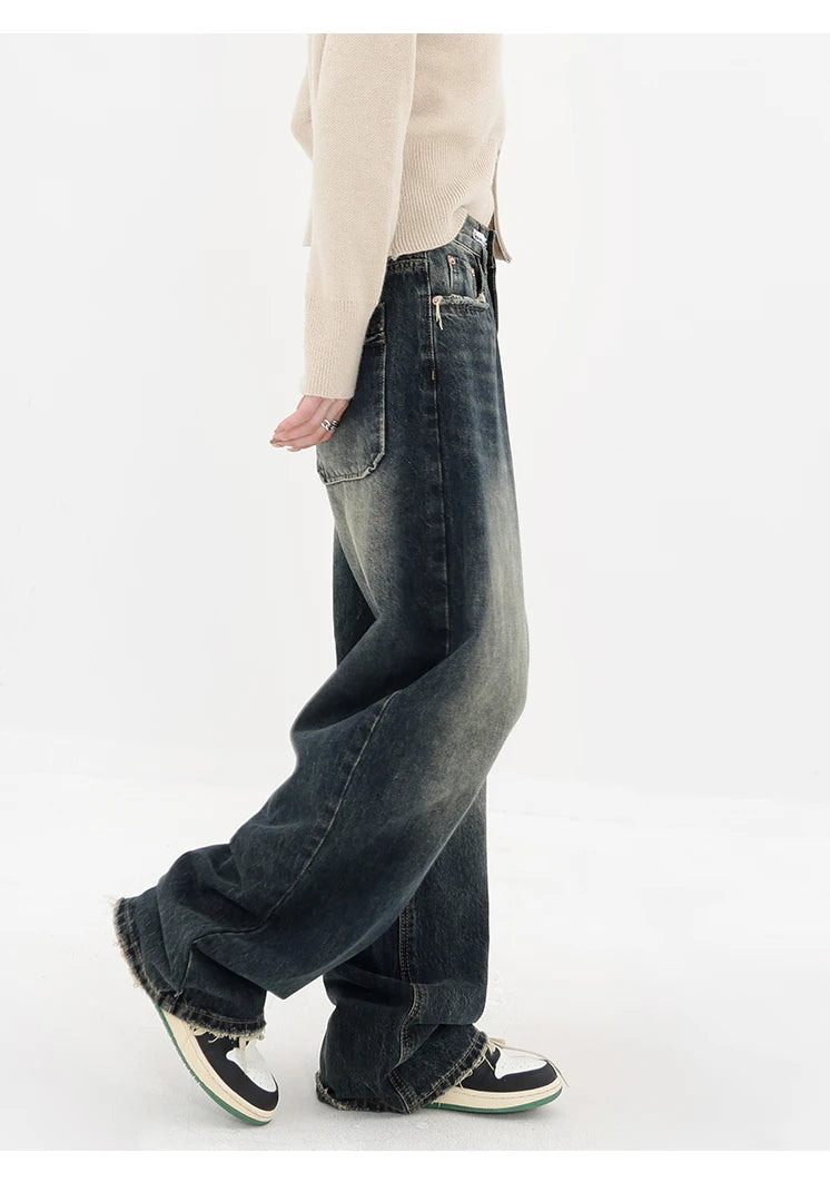 Ropa de calle Harajuku, moda Retro, pantalones vaqueros de cintura alta para mujer, pantalones vaqueros holgados rectos de pierna ancha Y2K, pantalones holgados