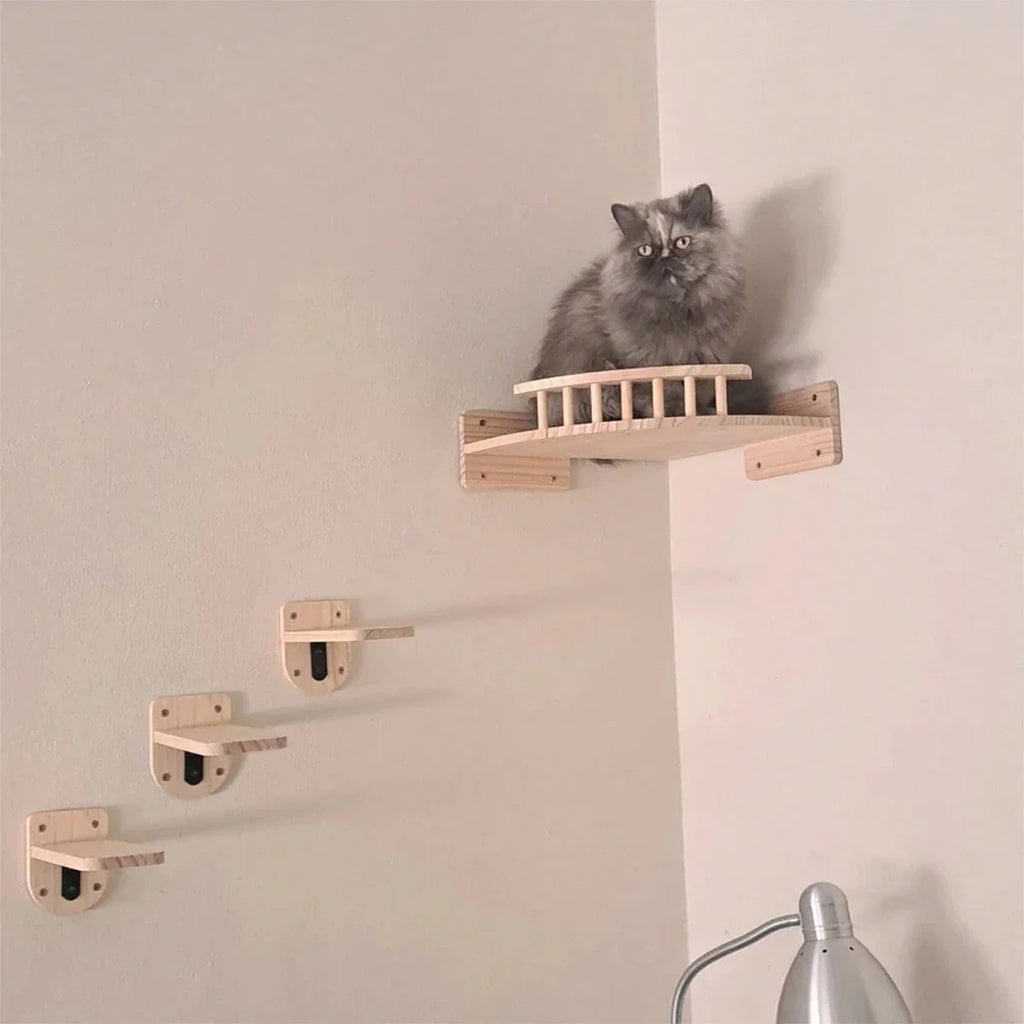 Hamaca esquinera con escalones para gatos, mueble montado en la pared, estante de escalada para gatos de interior, cama colgante de madera, 3/4 piezas