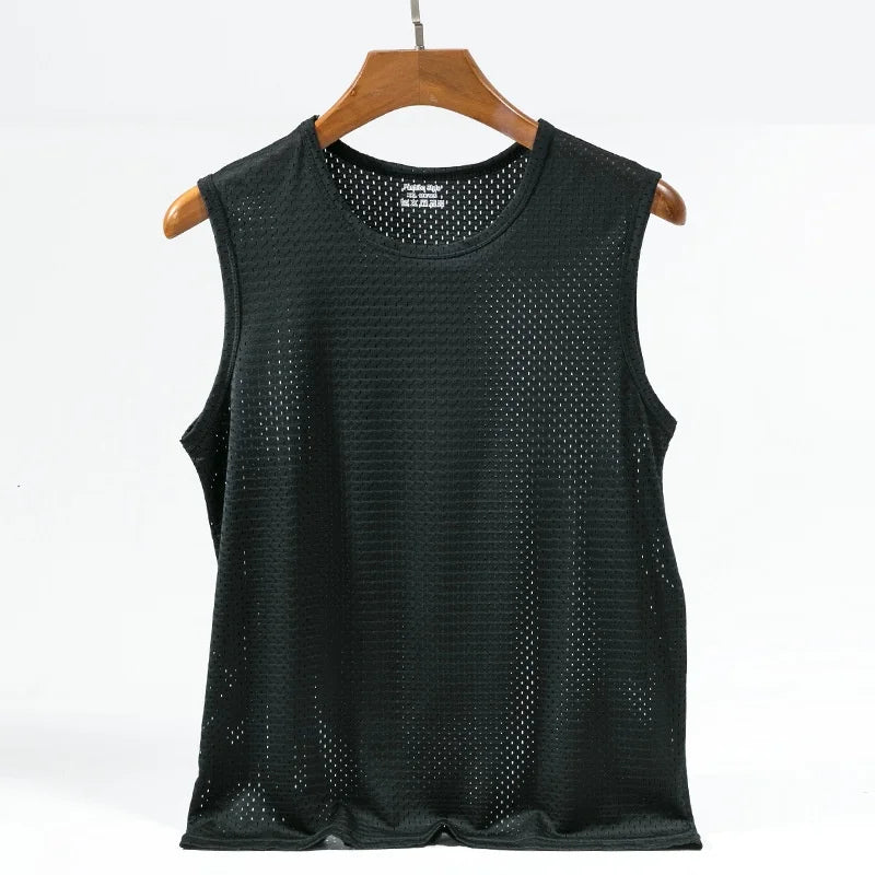 Camisetas sin mangas de malla de seda helada para hombre, camiseta sin mangas transparente para culturismo, chaleco de Fitness, camisetas musculosas de malla para hombre, 1 ud.