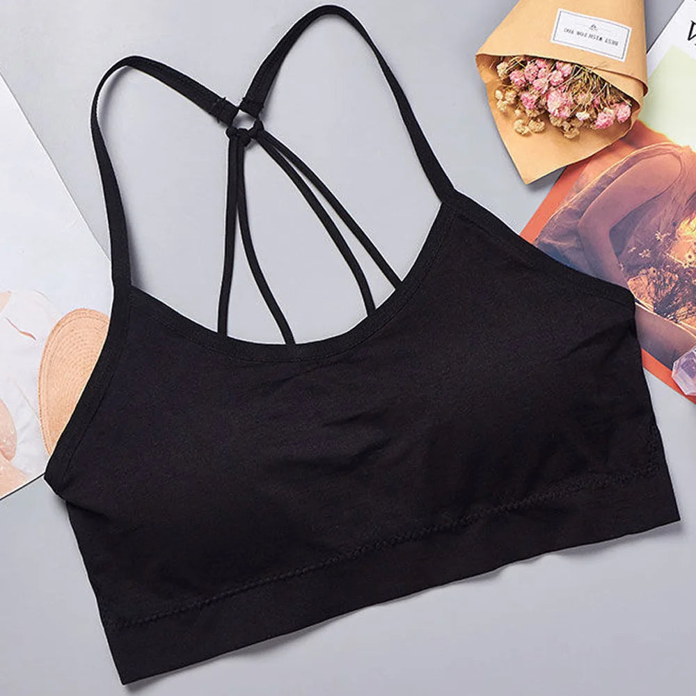 Ropa interior deportiva para mujer, Top corto sin costuras para Yoga y Fitness, correas anchas con letras, ropa deportiva cómoda para entrenamiento