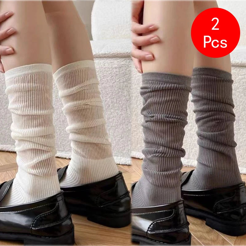 Calcetines de estilo Lolita Y2K para mujer, medias largas y holgadas hasta la rodilla, transpirables, informales, de encaje, suaves, coreanas, 2 uds.